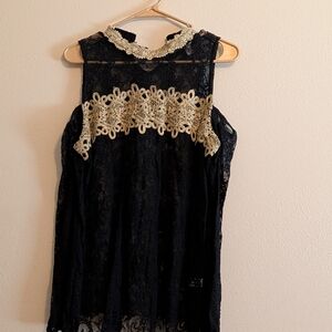 Cato Black Lace Blouse with Gold Accents